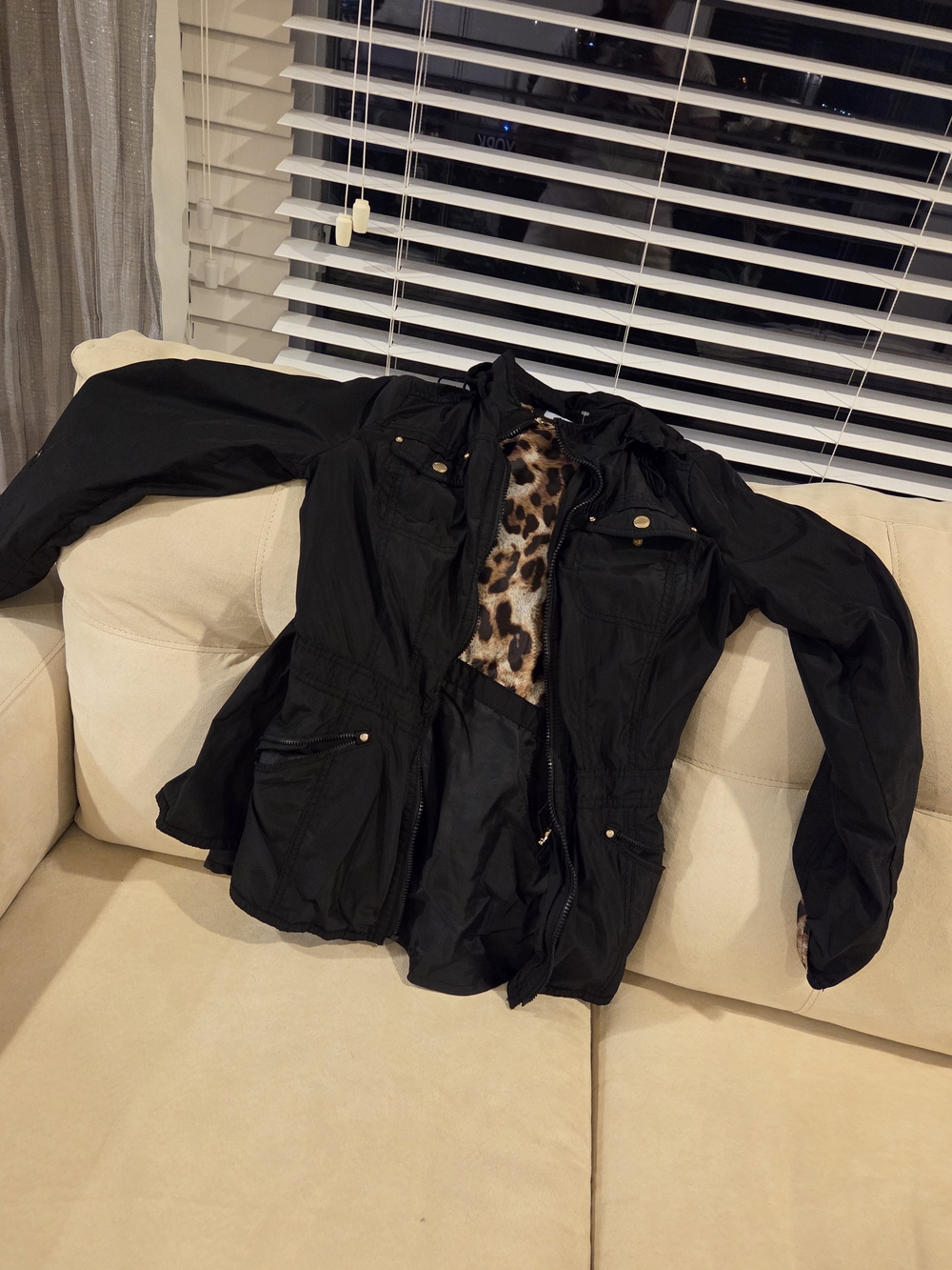 Laundry By Shelli Segal Black Utility Jacket with Leopard Lining